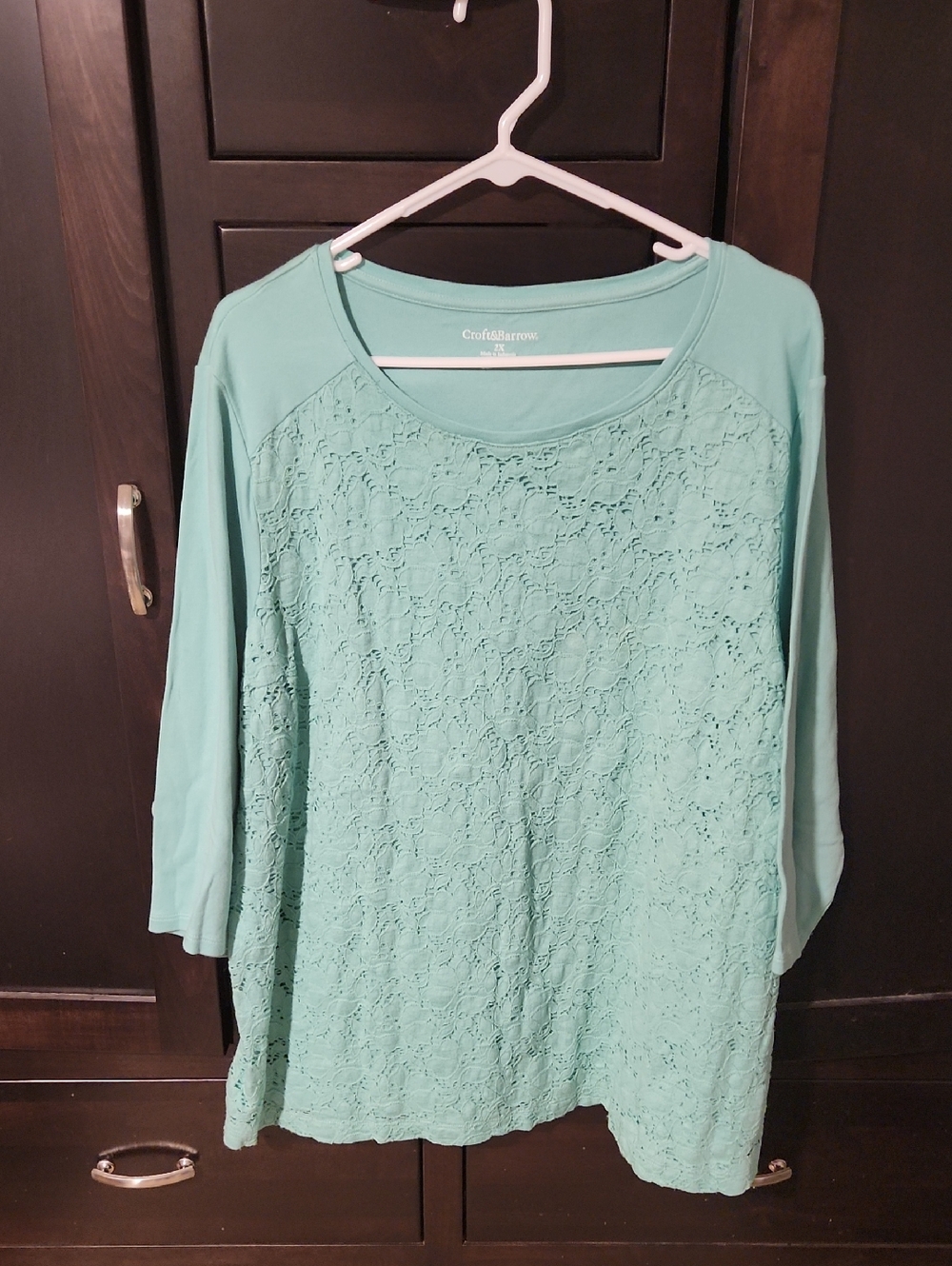 croft & barrow Mint Lace Front 3/4 Sleeve Tee